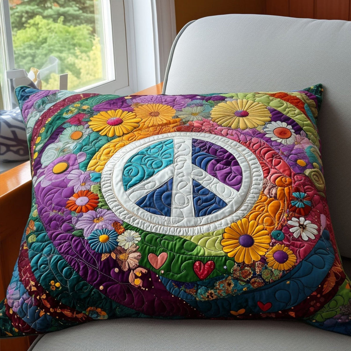 Peace Zeichen Blütenmosaik Kissenbezug