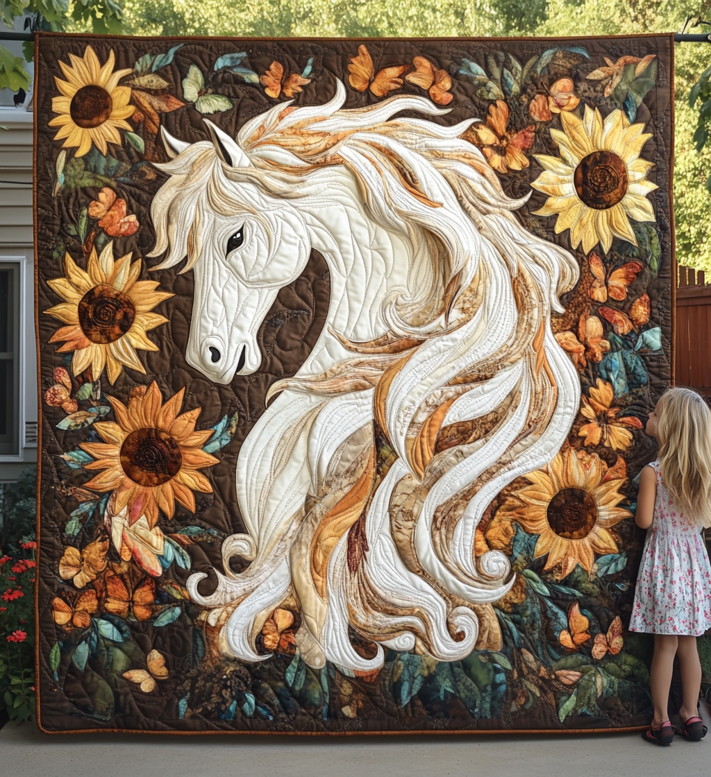 Weisses Pferd mit Sonnenblumen Kunst Hängend