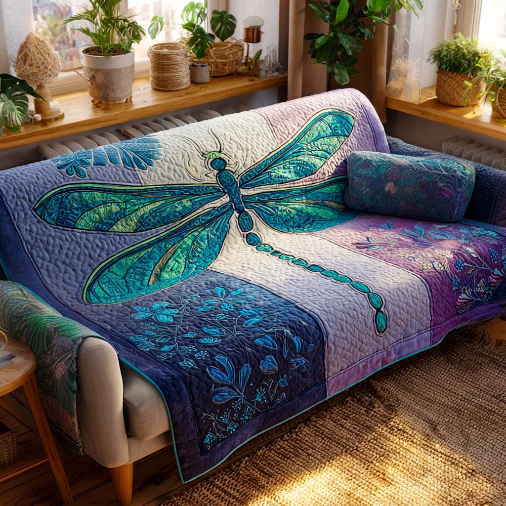 Bunte Libelle Blüten Sofaüberwurf