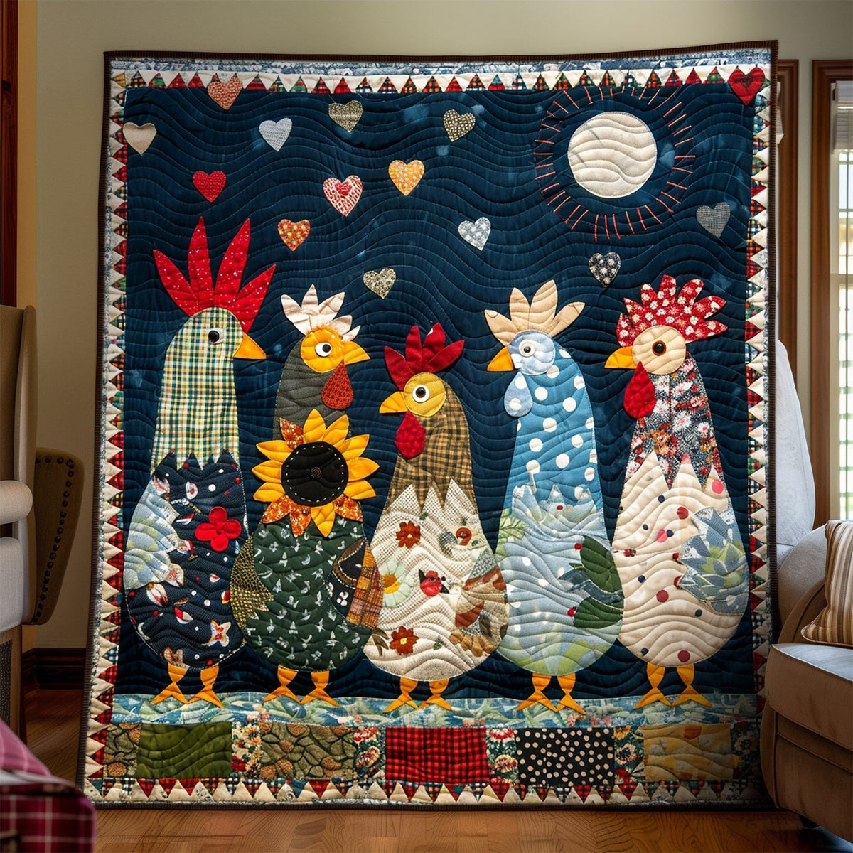 Mondschein Hähne Kunst Hängend