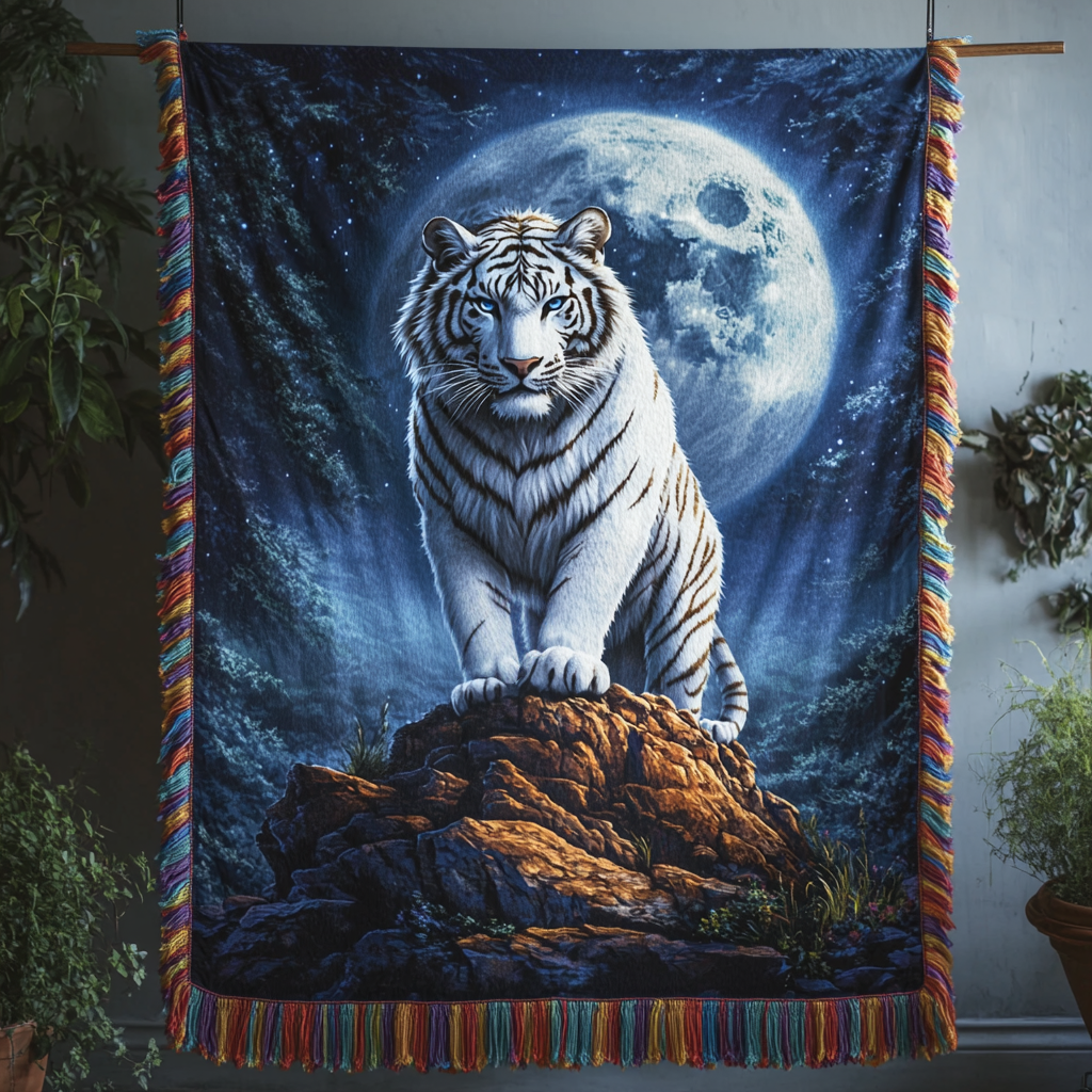Weisser Tiger Mondnacht Gewebt Sofadecke