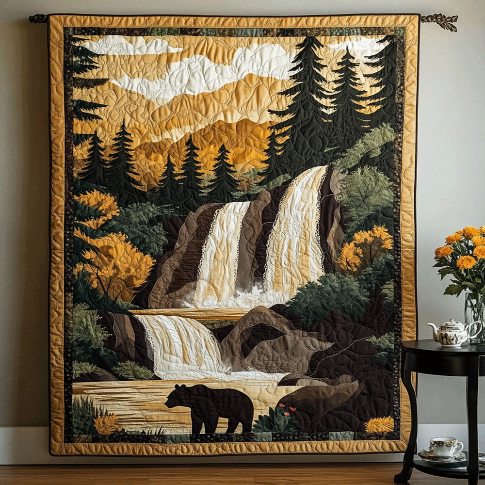 Bergwasserfall mit Bären Kunst Wandbehang