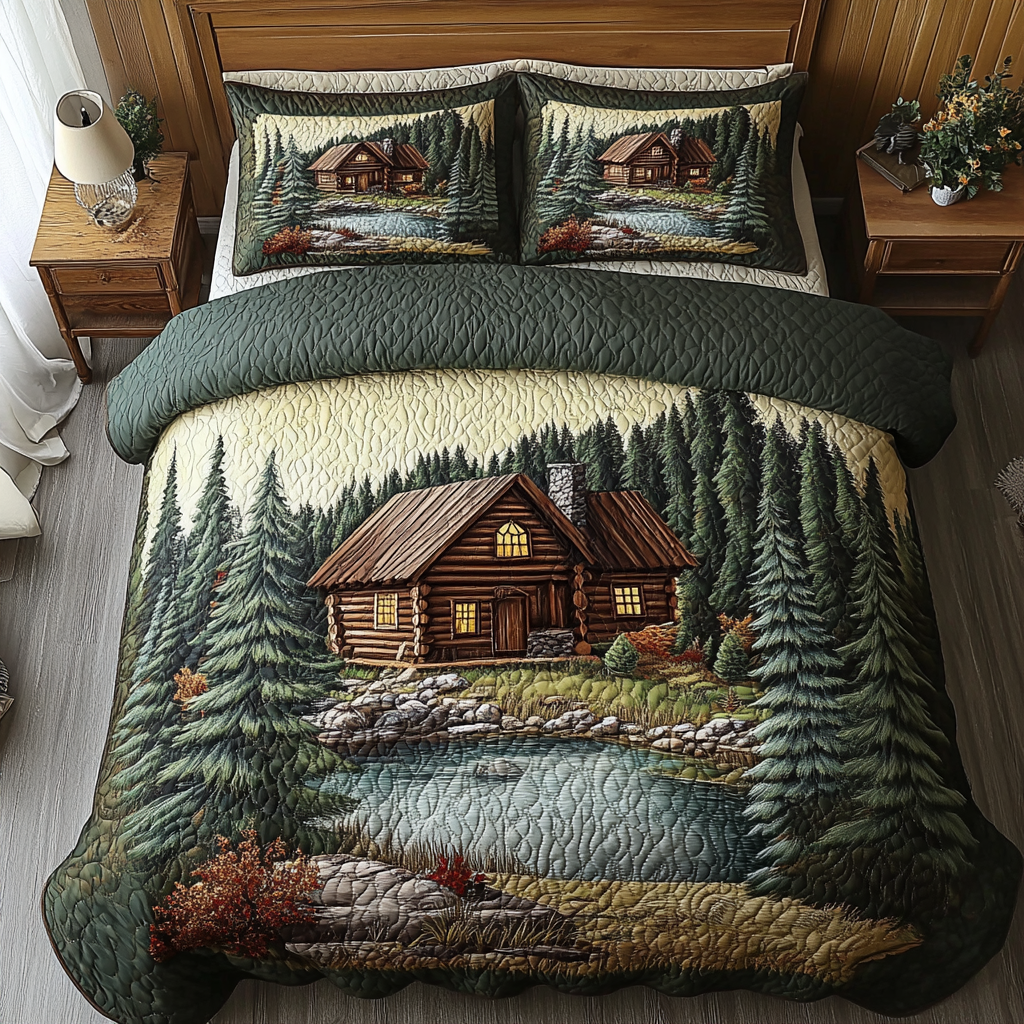 Waldblockhütte Tannenwald 3-teiliges Bettwäsche-Set