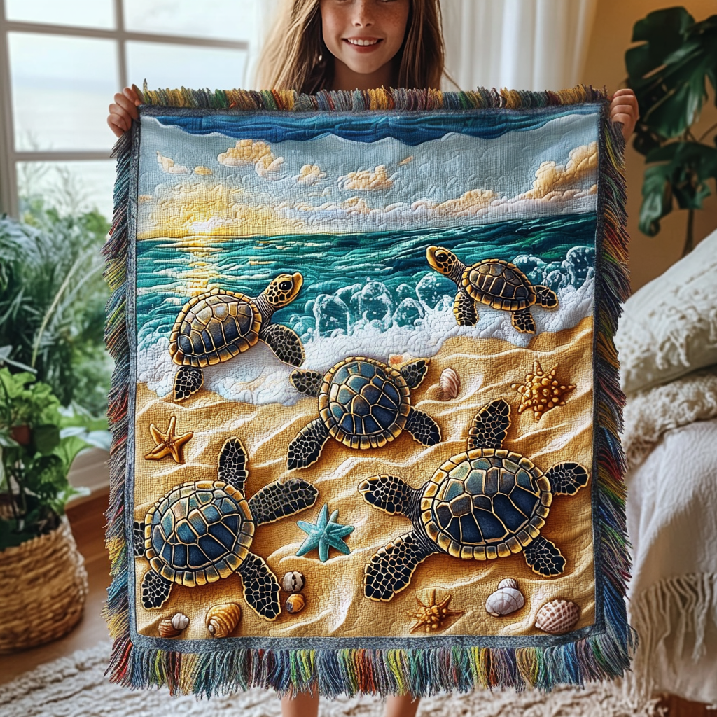 Schildkröten Strand Gezeiten Gewebt Sofadecke