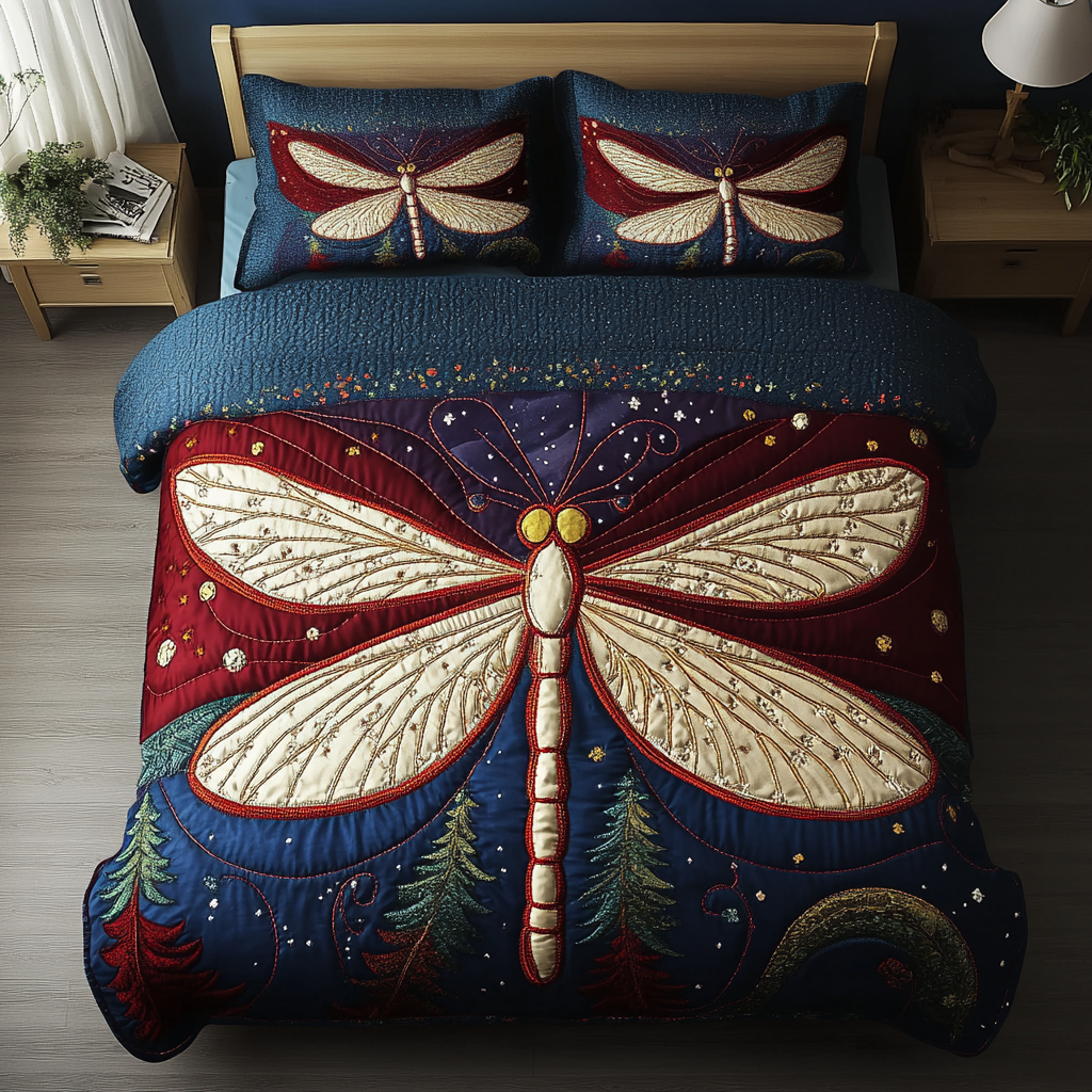 Libelle Herzmuster Patchwork 3-teiliges Bettwäsche-Set