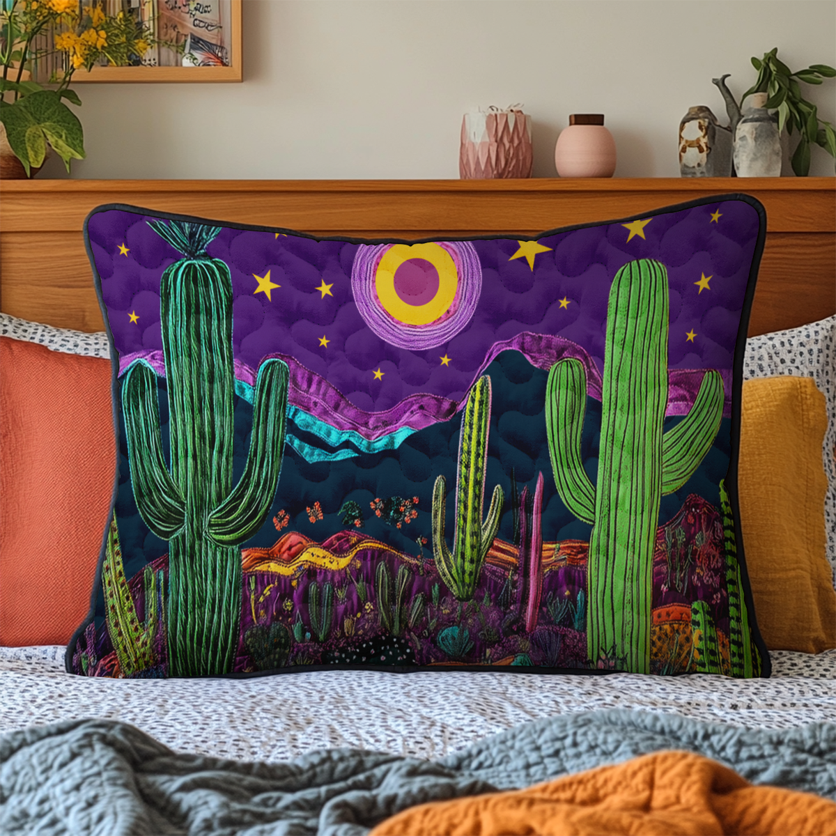 Saguaro Kaktus Mondnacht Kissenbezug