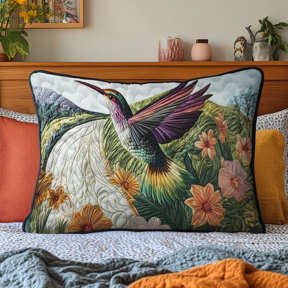 Kolibri Blütenflug Kissenbezug