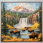 Bison am Bergfluss Kunst Hängend