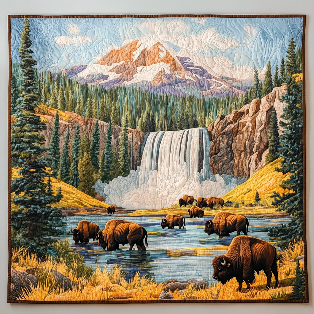 Bison am Bergfluss Kunst Hängend