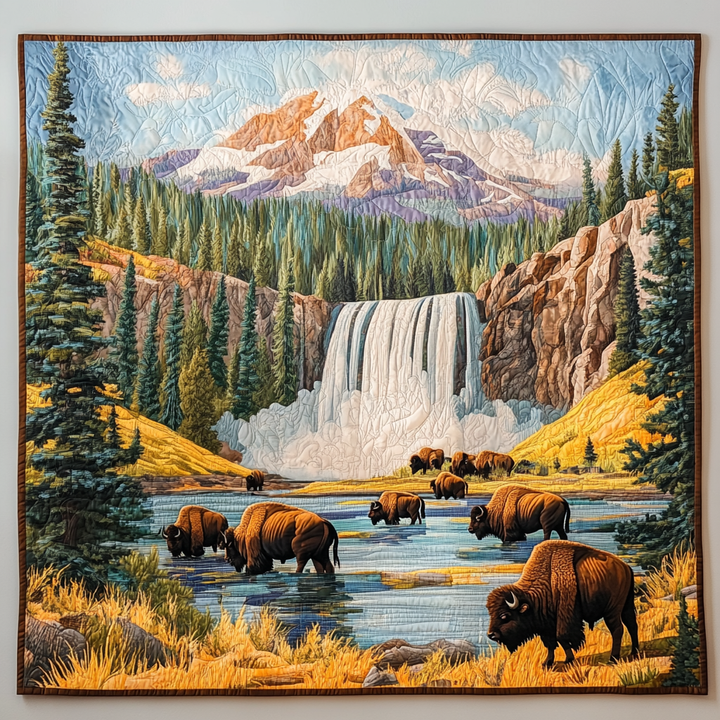 Bison am Bergfluss Kunst Hängend