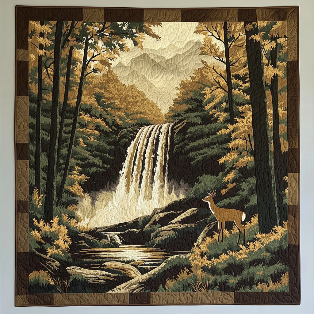 Waldwasserfall mit Hirsch Kunst Hängend