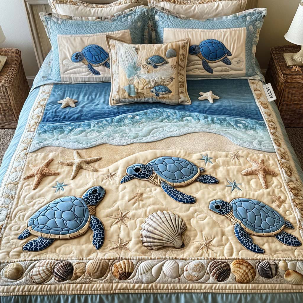 Meeresschildkröten Strandwellen 3-teiliges Bettwäsche-Set