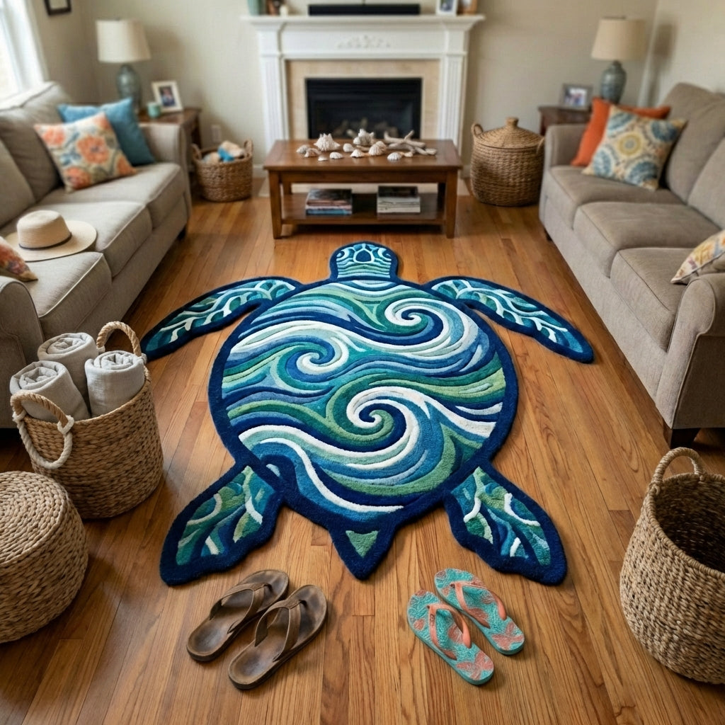 Blaue Schildkröte Wellen Mandala Sonderform Decke