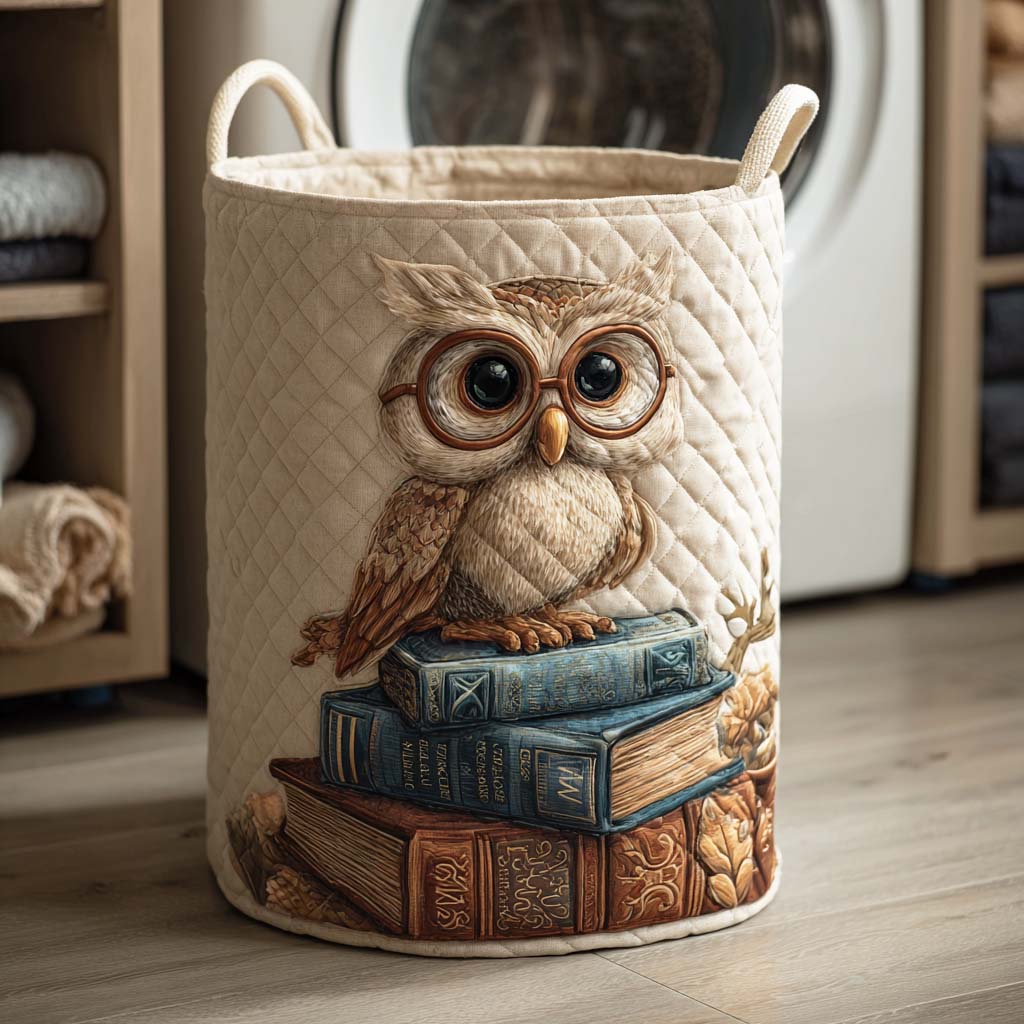 Eule auf Büchern Wäschekorb