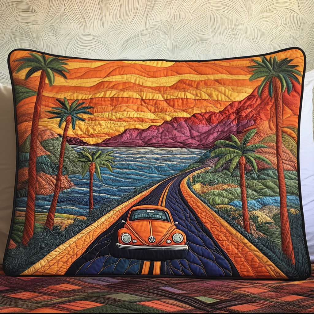 Hippiebus Palmen Sonnenuntergang Kissenbezug