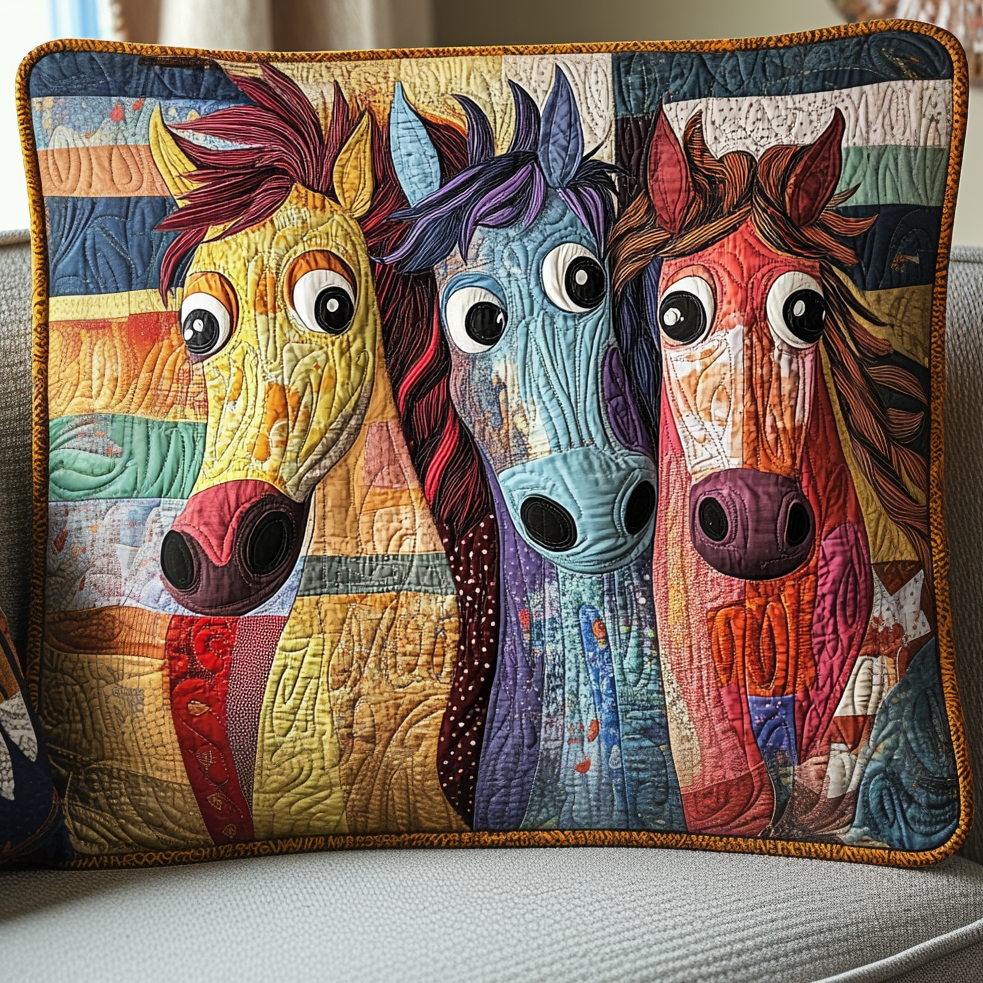 Bunte Pferde Patchwork Kissenbezug