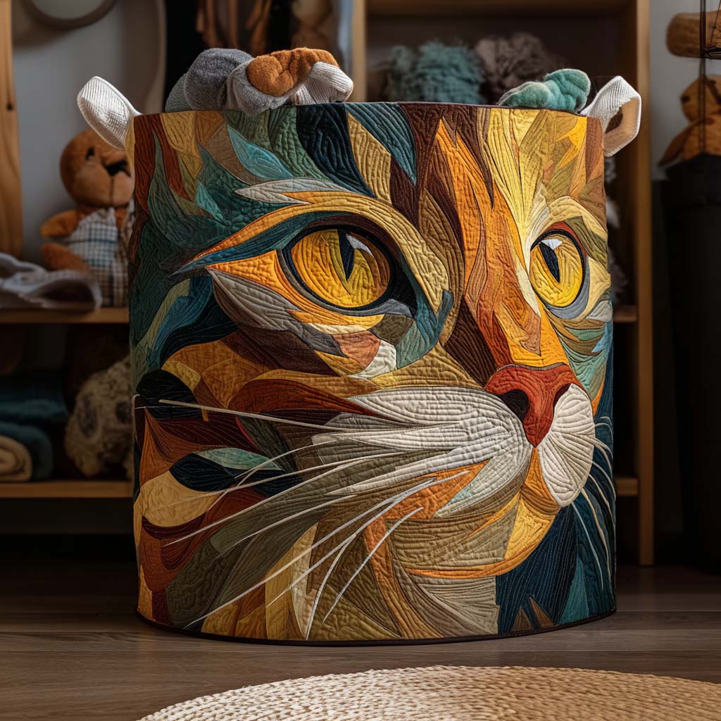 Katze im Patchwork Wäschekorb