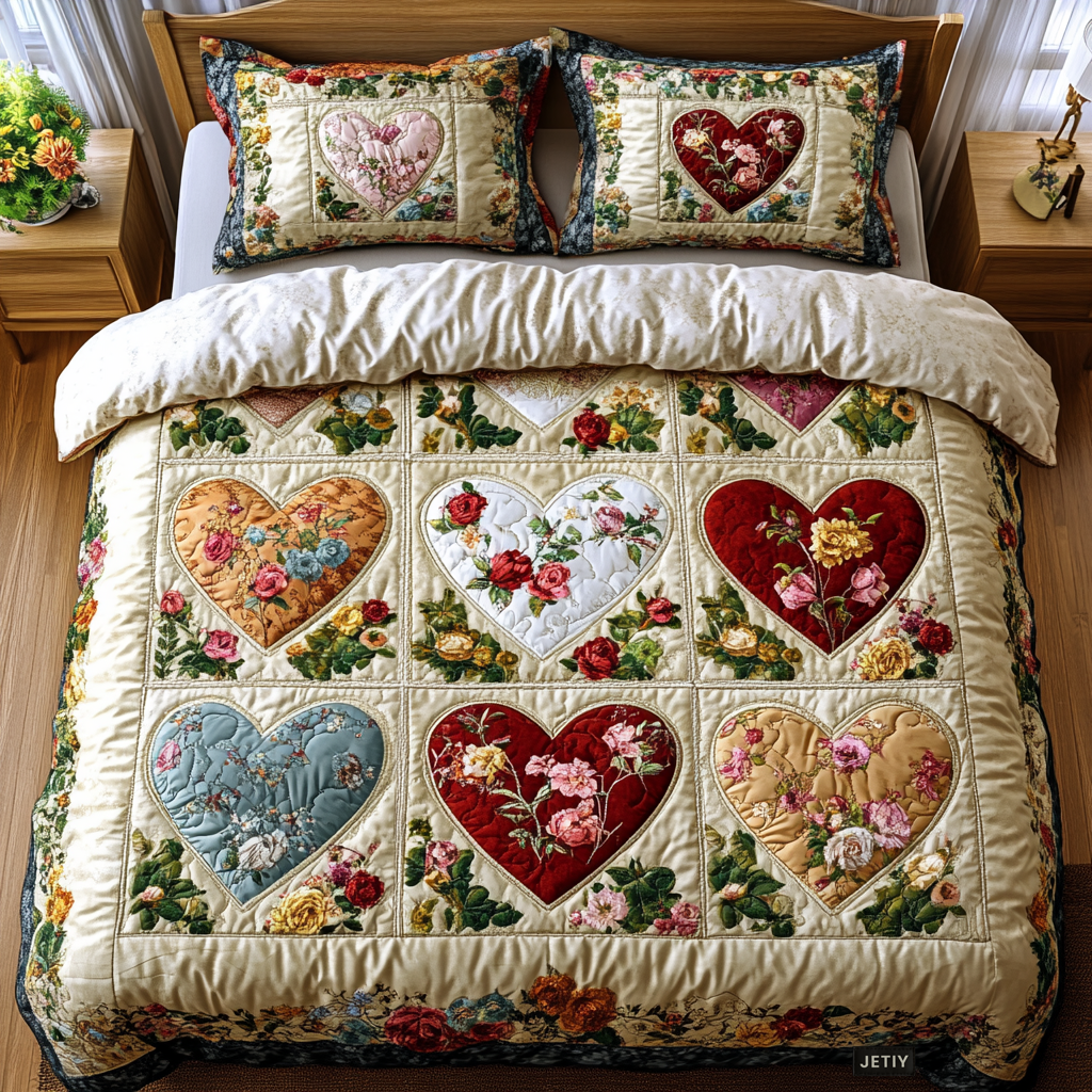 Patchwork Herzen 3-teiliges Bettwäsche-Set