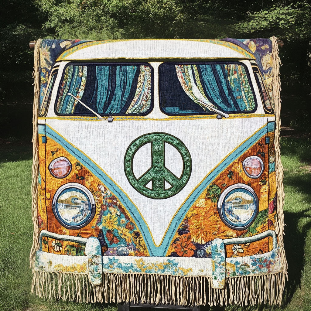 Peace Hippiebus Frontansicht Gewebt Sofadecke