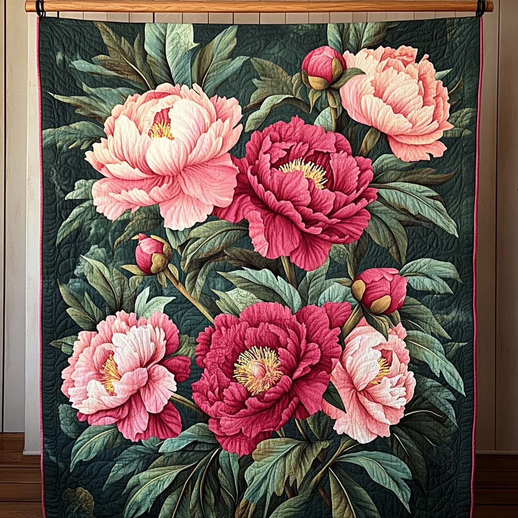 Rosa Pfingstrosen Blüten Kunst Wandbehang