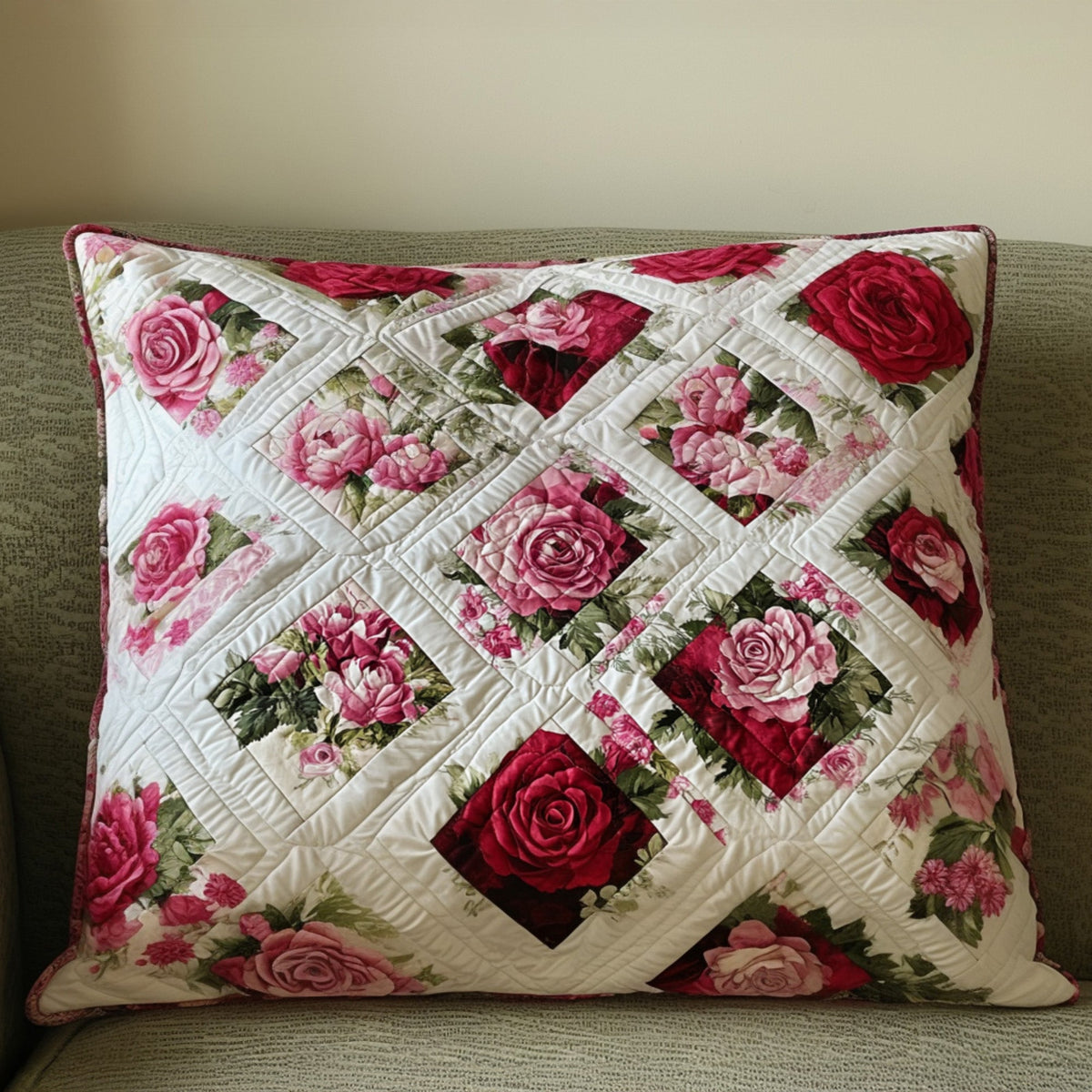Rosen Patchwork Blüten Kissenbezug
