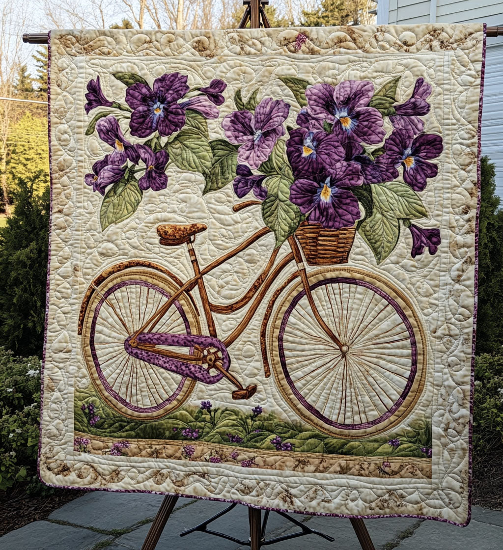 Fahrrad mit Veilchen Kunst Wandbehang