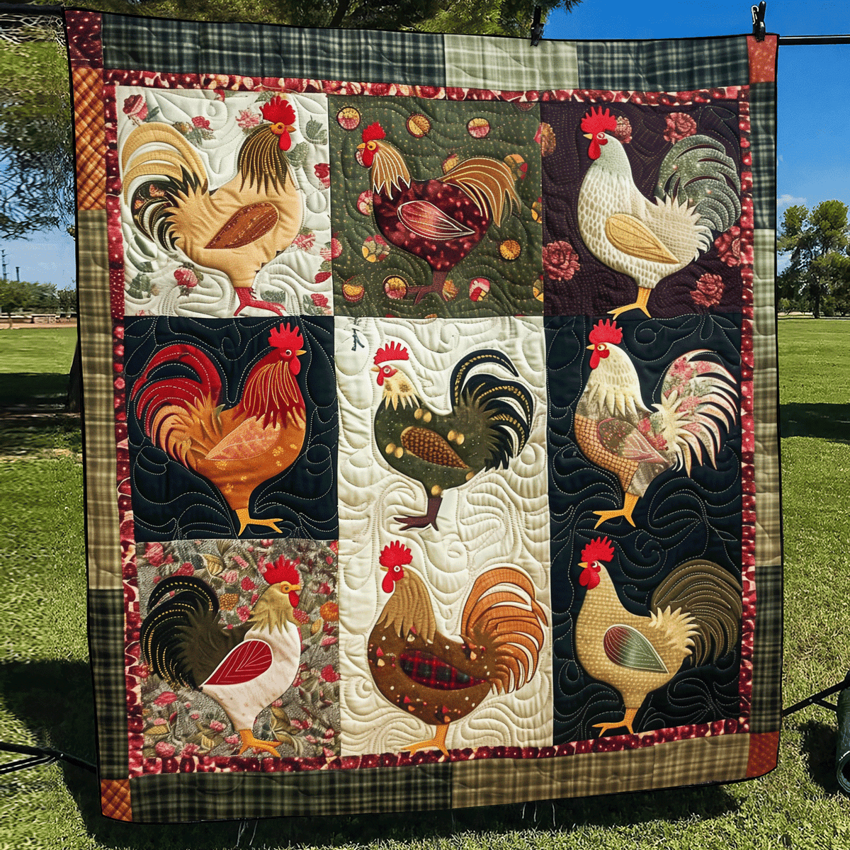 Hähne im Patchwork Kunst Hängend