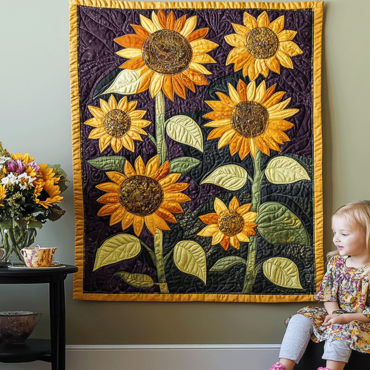 Strahlendes Sonnenblumenfeld Kunst Wandbehang