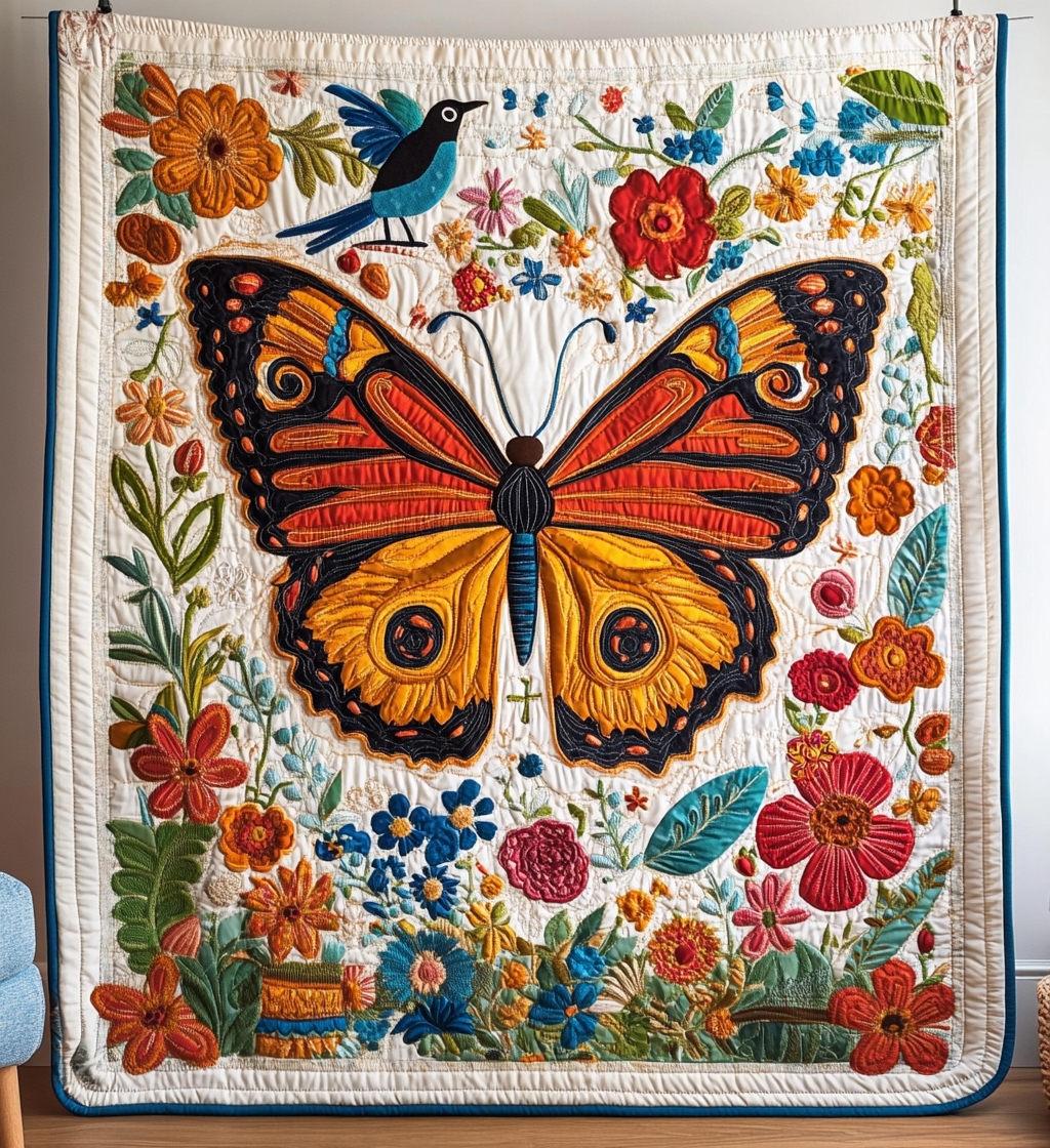 Monarchfalter Blütenwiese Kunst Wandbehang
