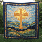Goldenes Kreuz in Landschaft Kunst Wandbehang