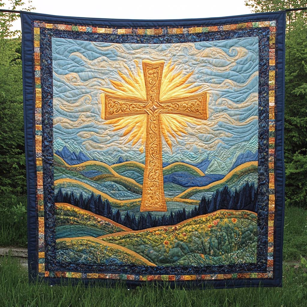 Goldenes Kreuz in Landschaft Kunst Wandbehang