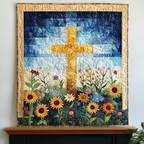Sonnenblumenkreuz in Blumenwiese Kunst Hängend
