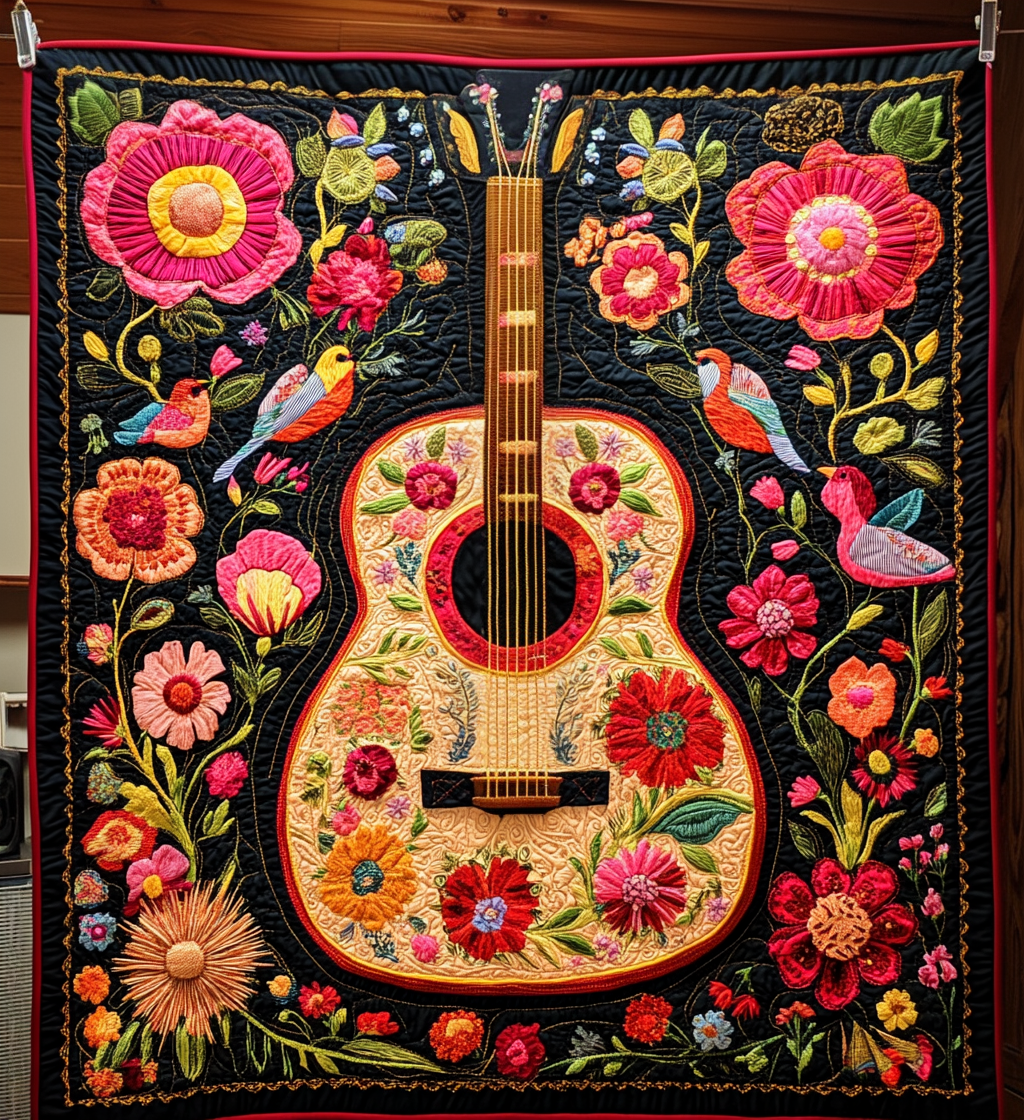 Blütenverzierte Gitarre Kunst Wandbehang