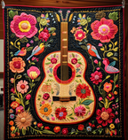 Blütenverzierte Gitarre Kunst Wandbehang