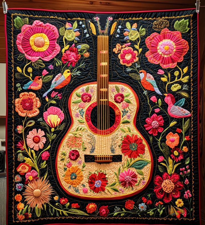 Blütenverzierte Gitarre Kunst Wandbehang