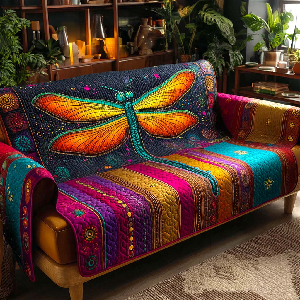 Bunte Libelle Blüten Sofaüberwurf