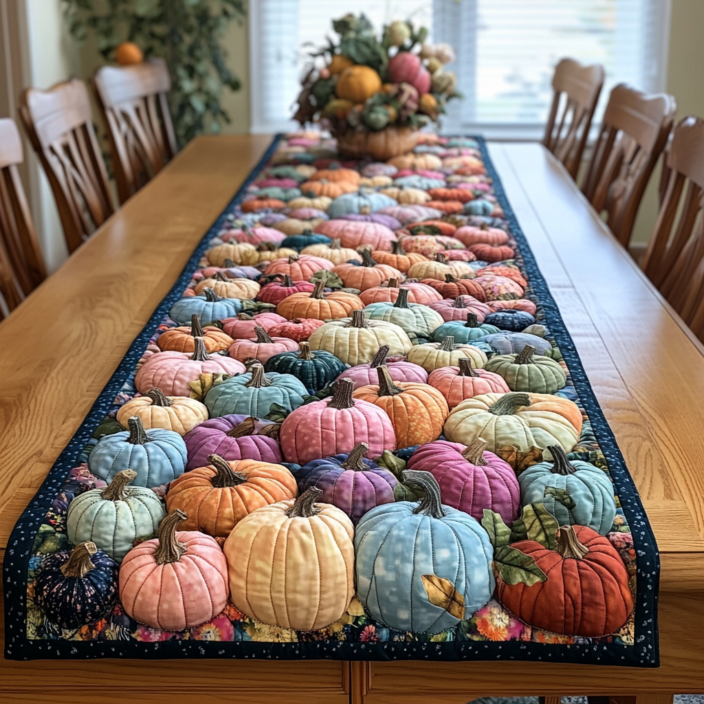 Bunte Kürbisreihe Herbst Tischläufer