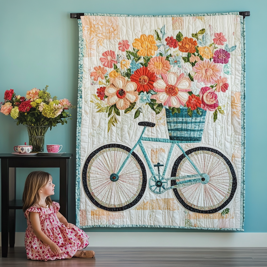 Fahrrad mit Blumenstrauss Kunst Wandbehang
