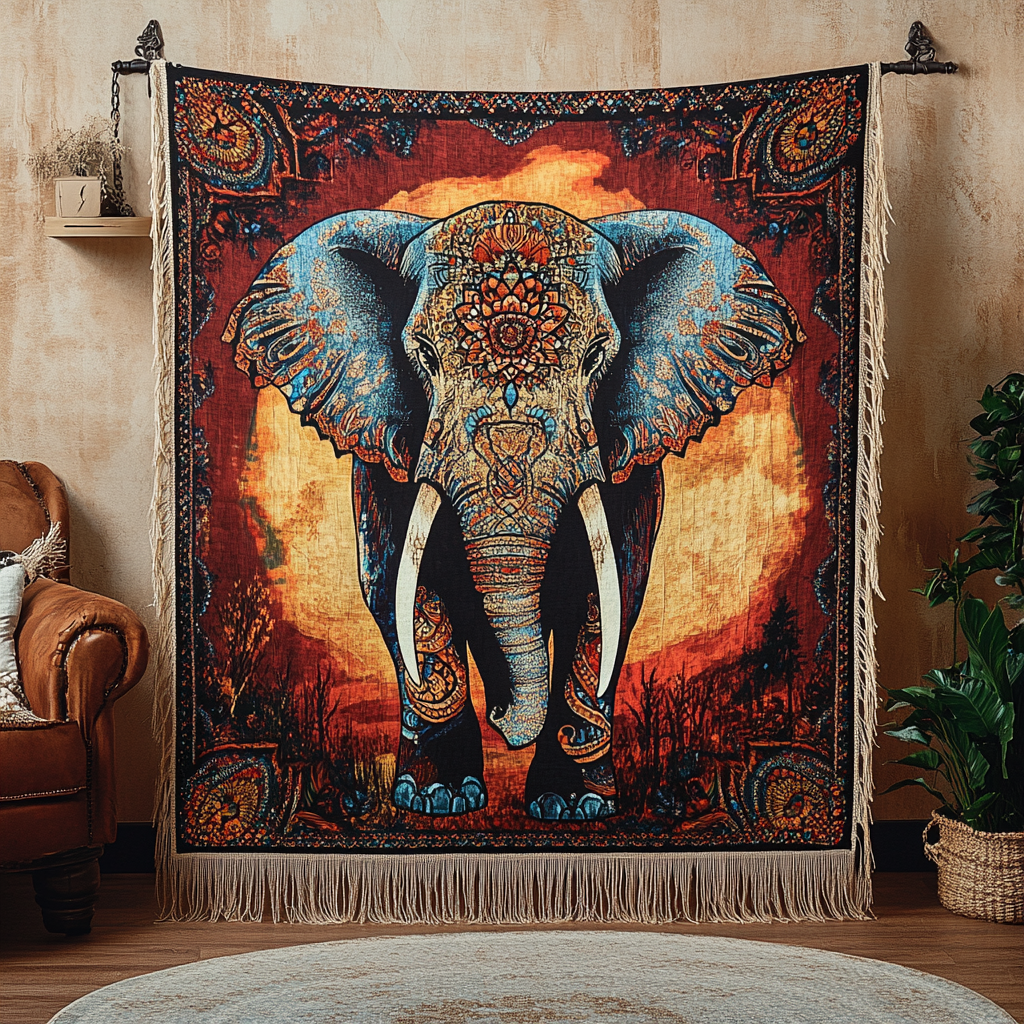 Königlicher Elefant Mandala Gewebt Sofadecke