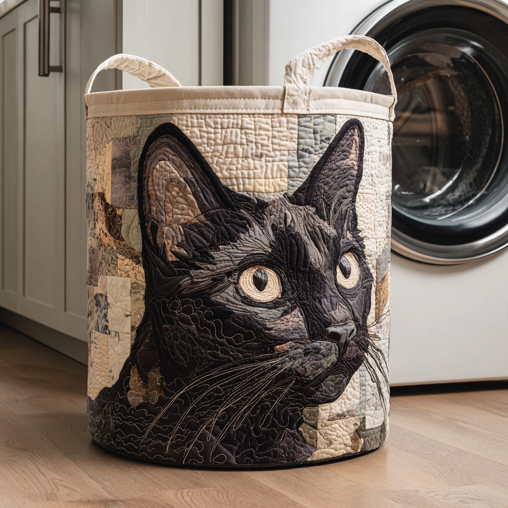 Schwarze Katze Porträt Wäschekorb