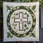 Kreuz im Grünen Kranz Kunst Wandbehang
