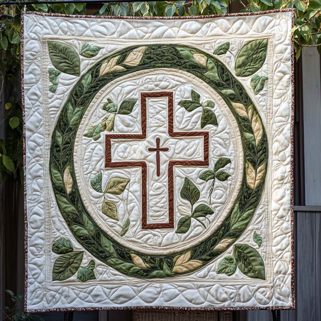 Kreuz im Grünen Kranz Kunst Wandbehang