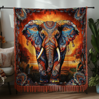 Elefant Feuerglut Mandala Gewebt Sofadecke
