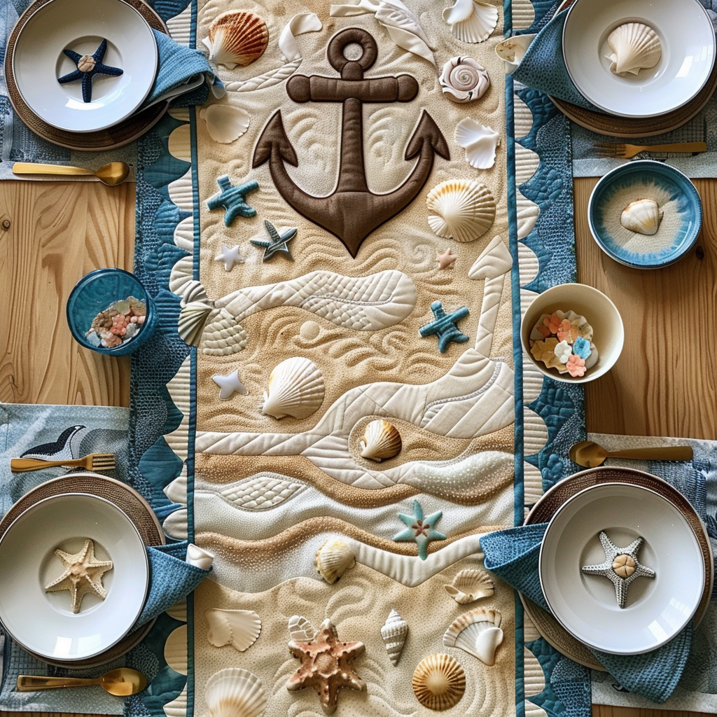 Maritimer Anker Sandstrand Tischläufer