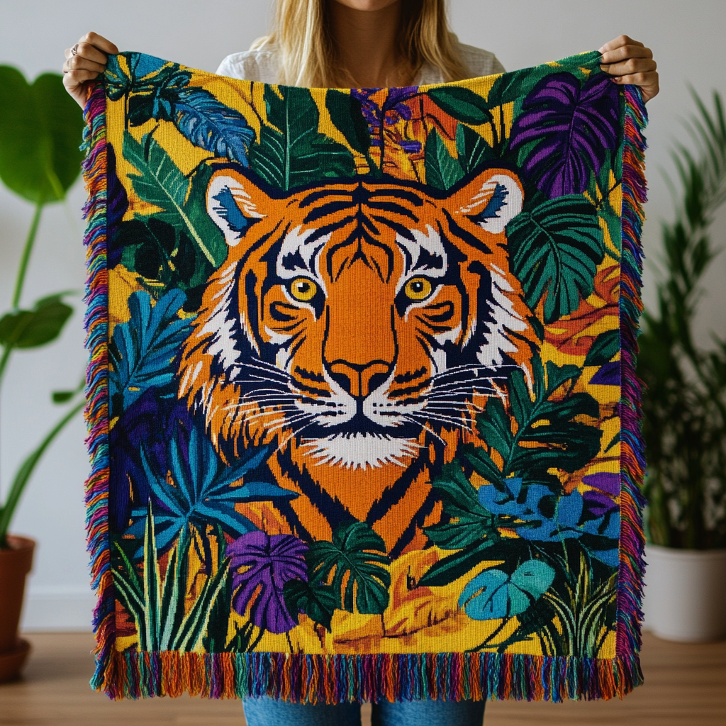 Tiger Dschungelblüten Gewebt Sofadecke