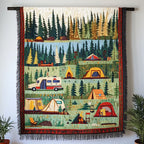 Buntes Campingabenteuer Wald Gewebt Sofadecke