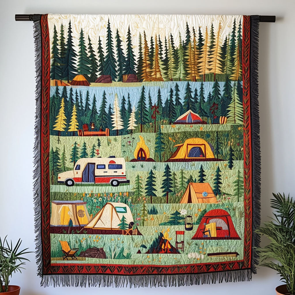 Buntes Campingabenteuer Wald Gewebt Sofadecke