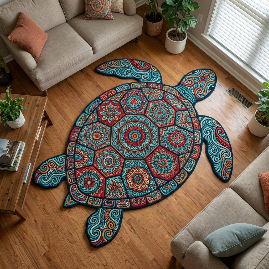 Rote Schildkröte Mandala Sonderform Decke