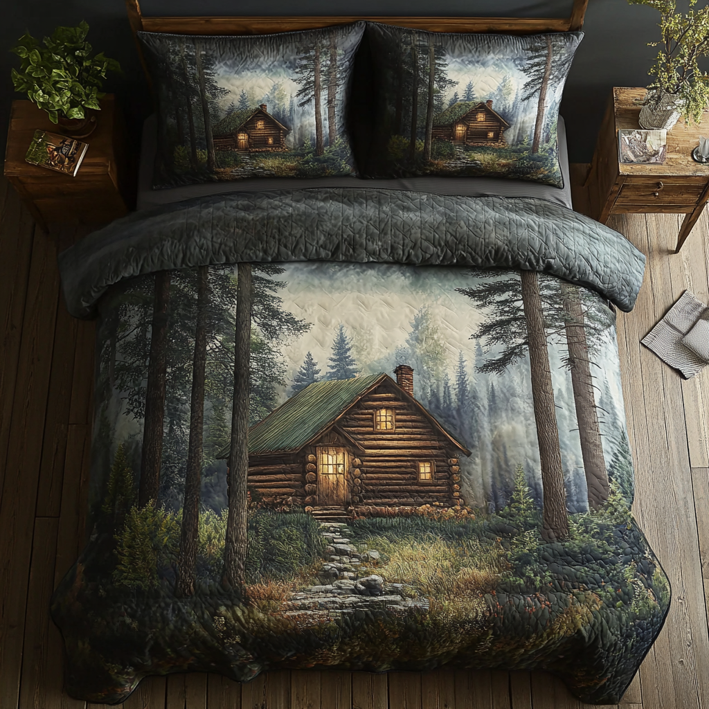 Waldblockhütte Tannenwald 3-teiliges Bettwäsche-Set