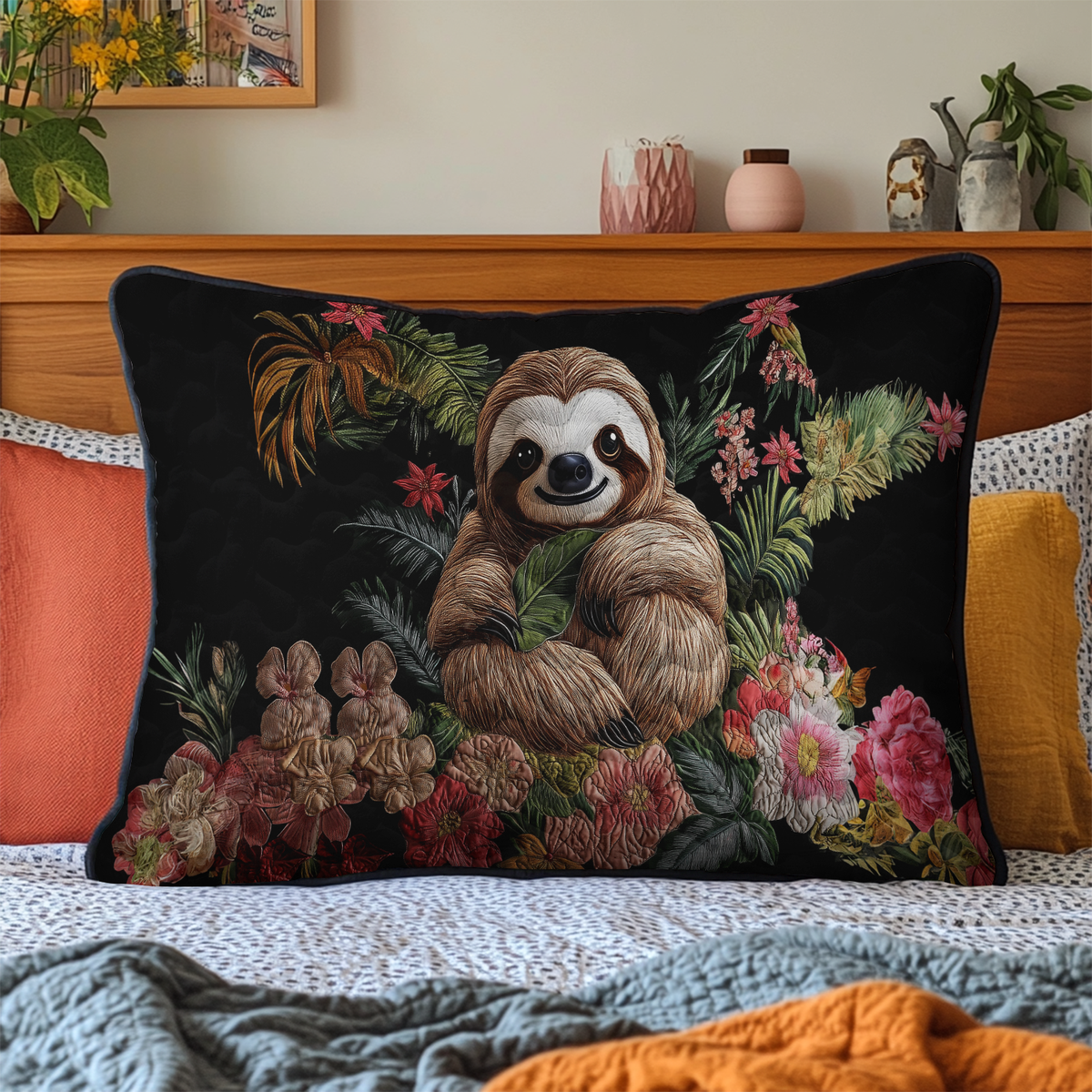 Schlafendes Faultier Blüten Kissenbezug